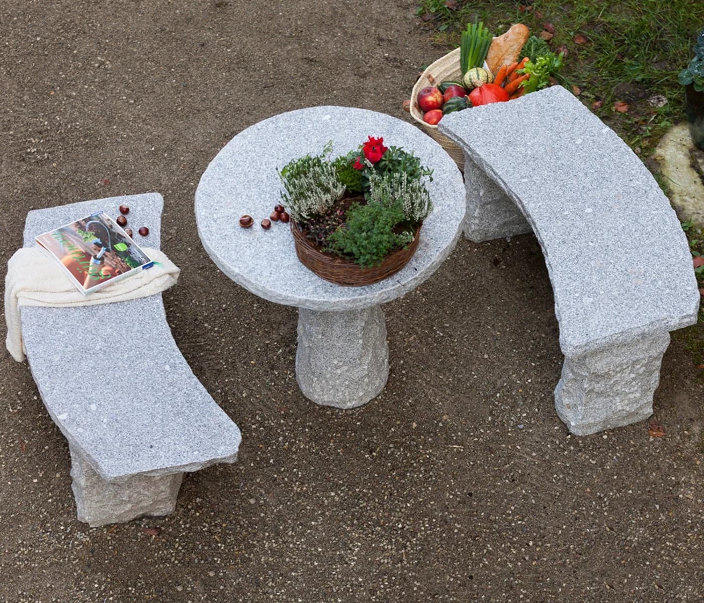 Dehner Granit Gartenbank 2-Sitzer Grau Gebogen - Bild 5