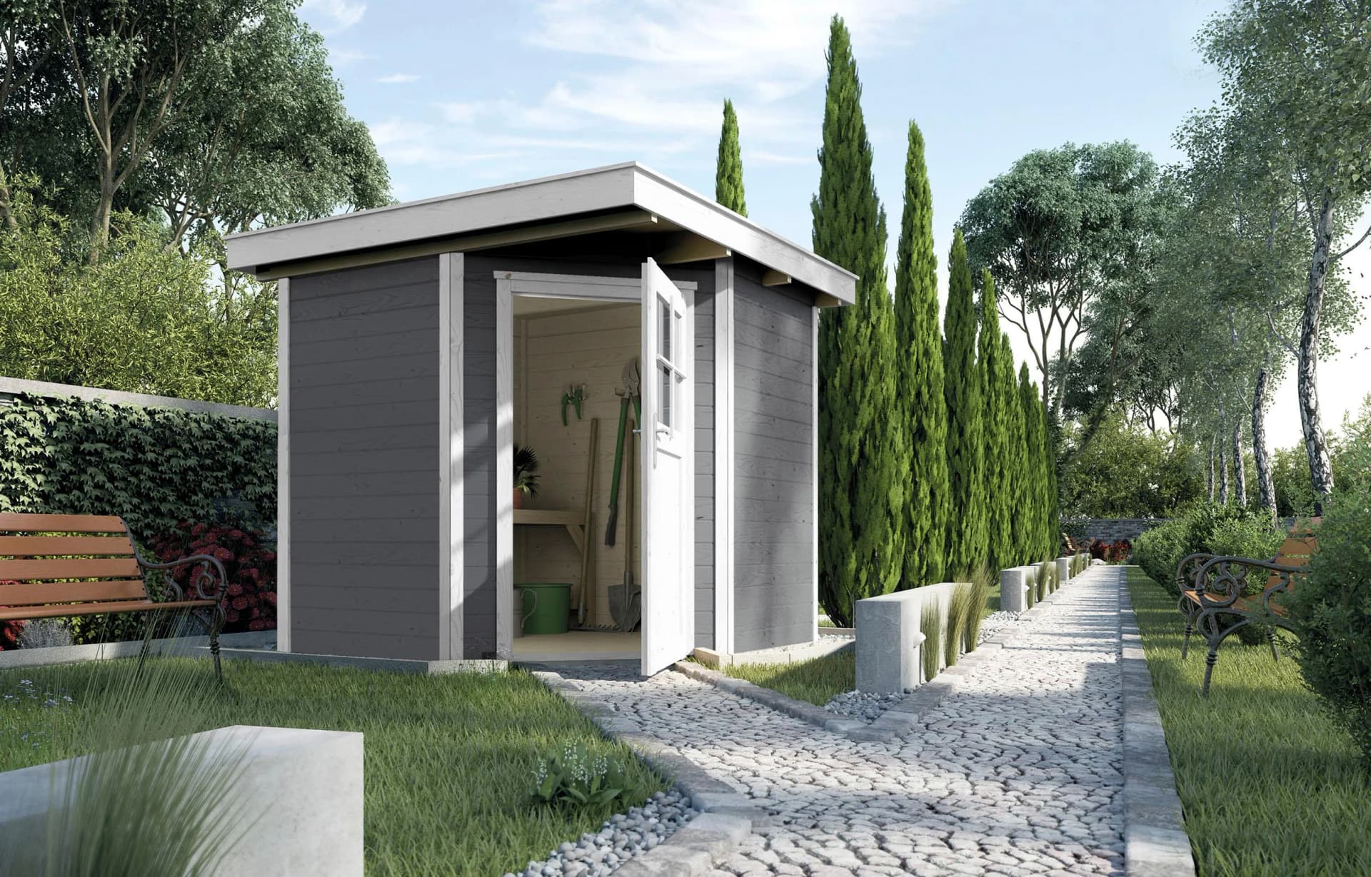 WEKA Gartenhaus 229 5-Eck Bauweise Grau Massivholz