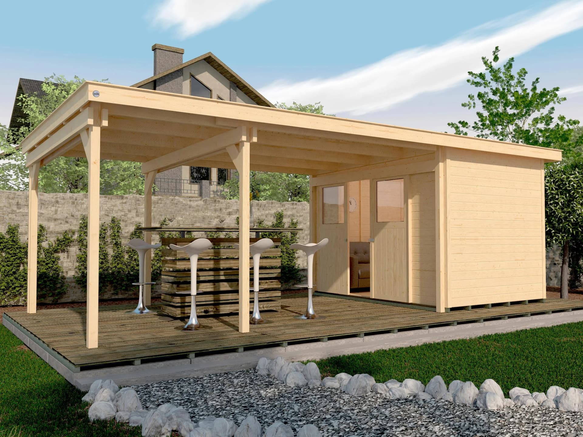 Gartenhaus WEKA 225 B Gr.1 Massivholz Doppelschiebetür Naturbelassen