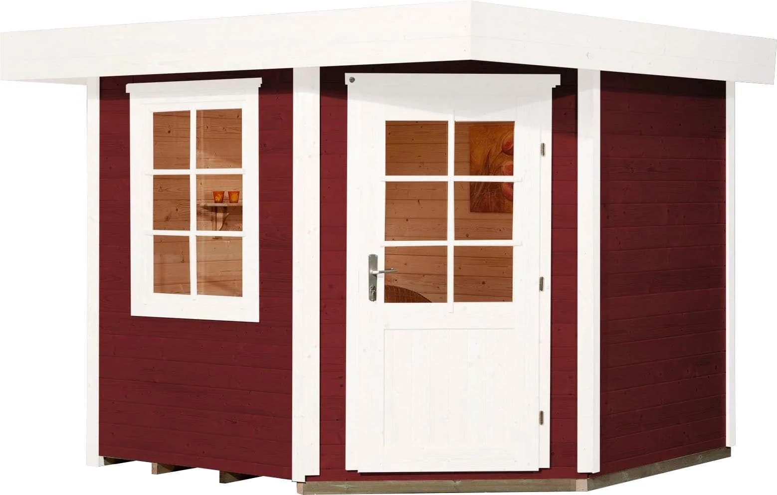 WEKA Designhaus 213 Plus 5-Eck Gartenhaus Rot-Weiß Massivholz