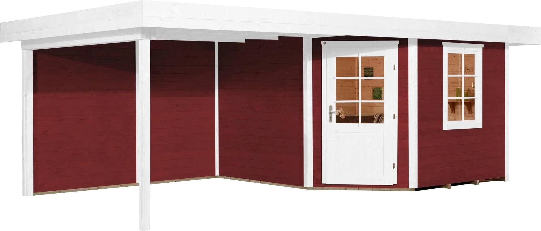 WEKA Designhaus 213 Plus 5-Eck Gartenhaus Rot-Weiß Fichte