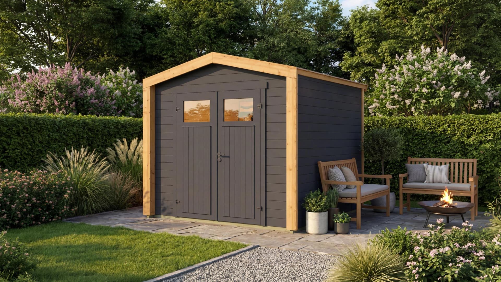WEKA Gartenhaus Killarney Massivholz Anthrazit/Eiche Hell