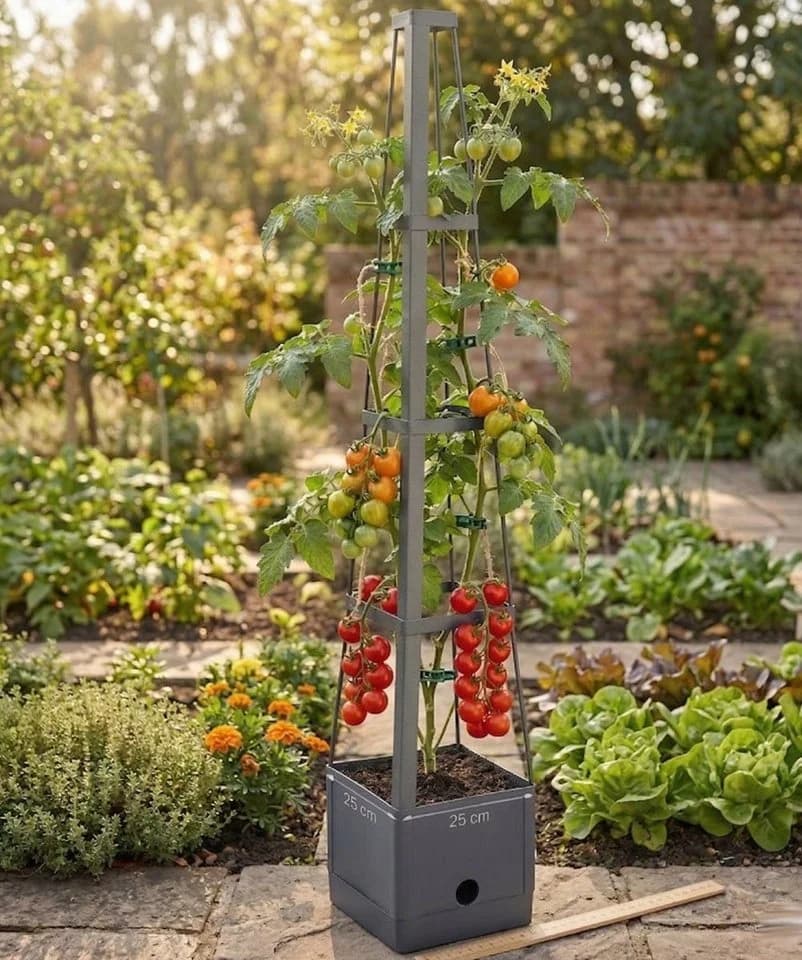 Meister Werkzeuge Pflanzturm 150cm mit Rankhilfe & Wassertank Schwarz