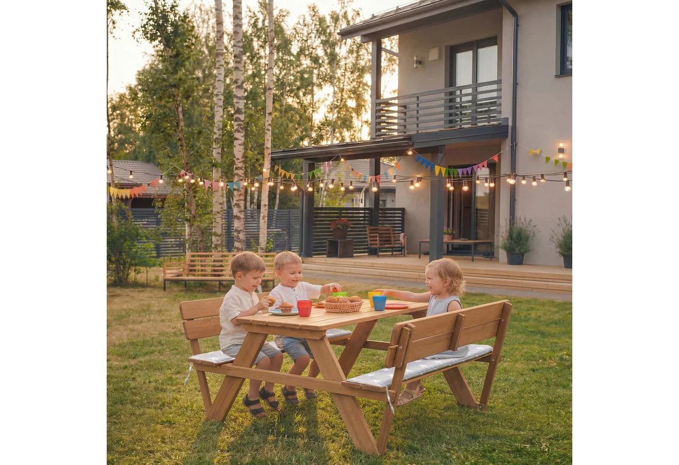 ROBA Kindersitzgruppe Picknick for 4 Outdoor + Teakholz-Optik Massivholz
