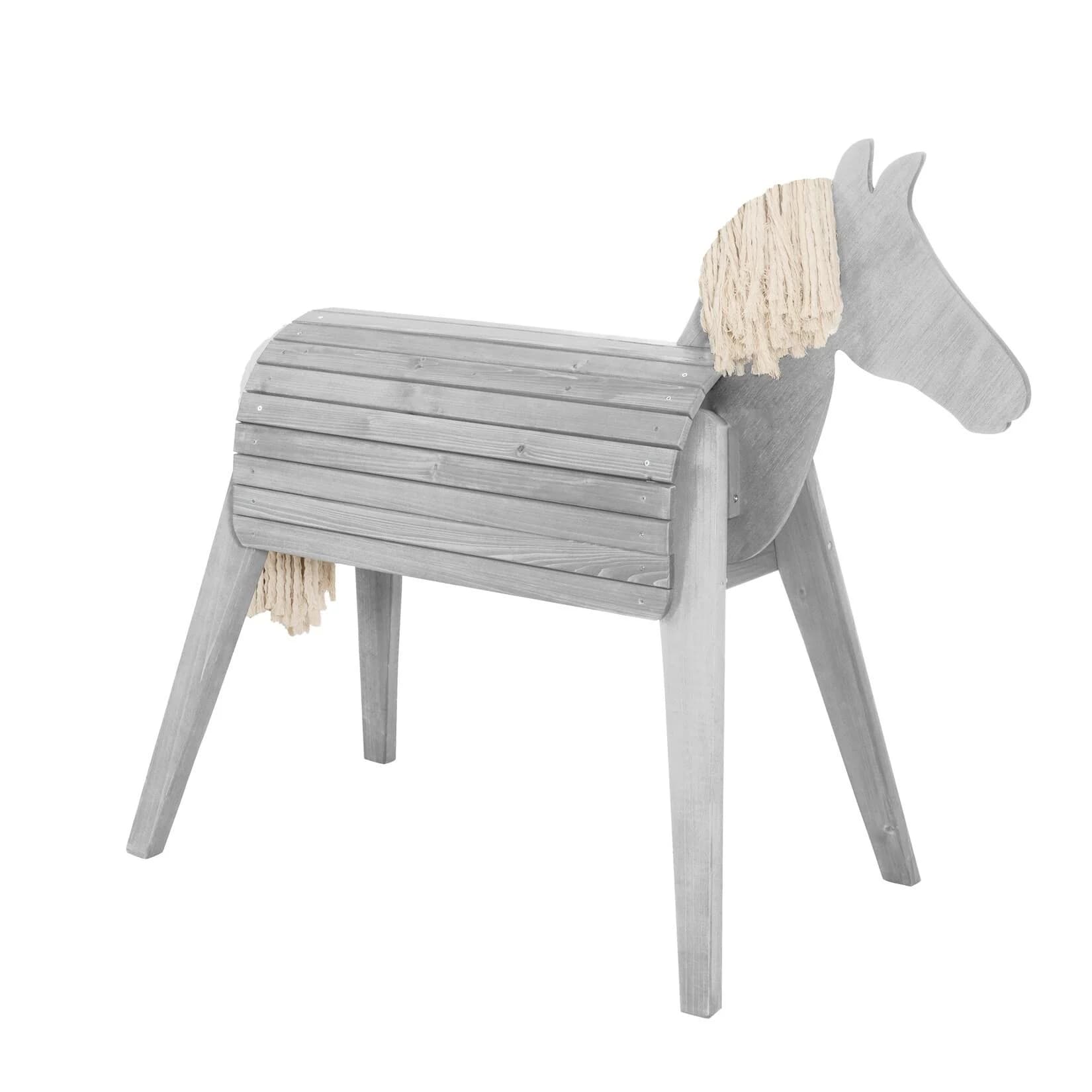 roba® Voltigier- & Outdoor-Pferd Massivholz Grau mit Mähne & Schweif
