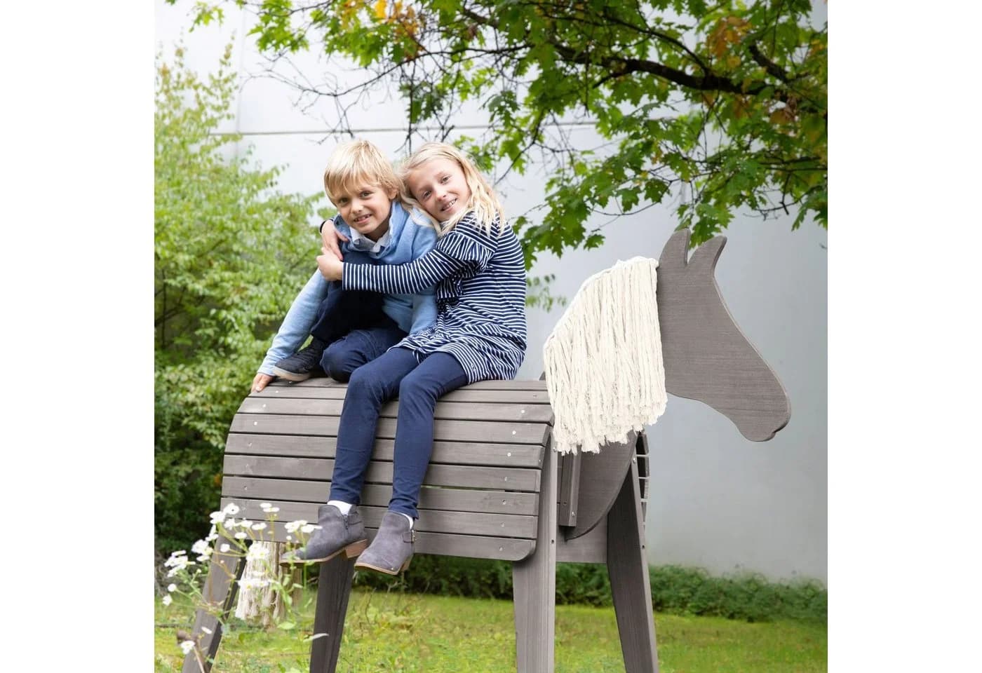 roba® Voltigier- & Outdoor-Pferd Massivholz Grau mit Mähne & Schweif - Bild 5