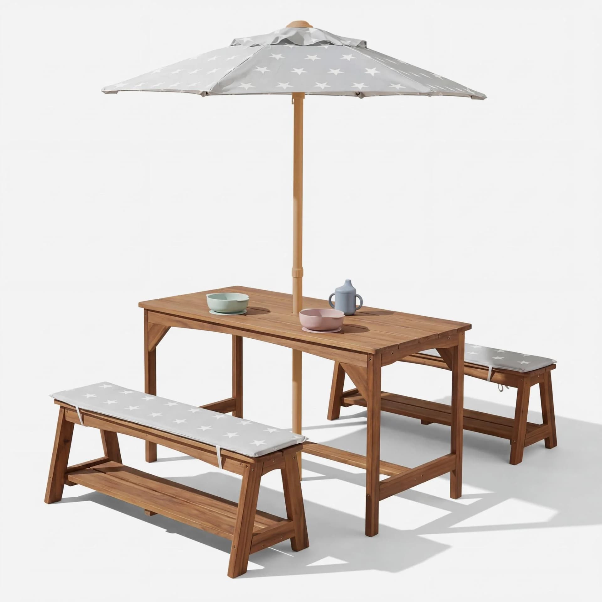 Garten-Kindersitzgruppe ROBA Outdoor+ Braun Massivholz Tisch 2 Bänke