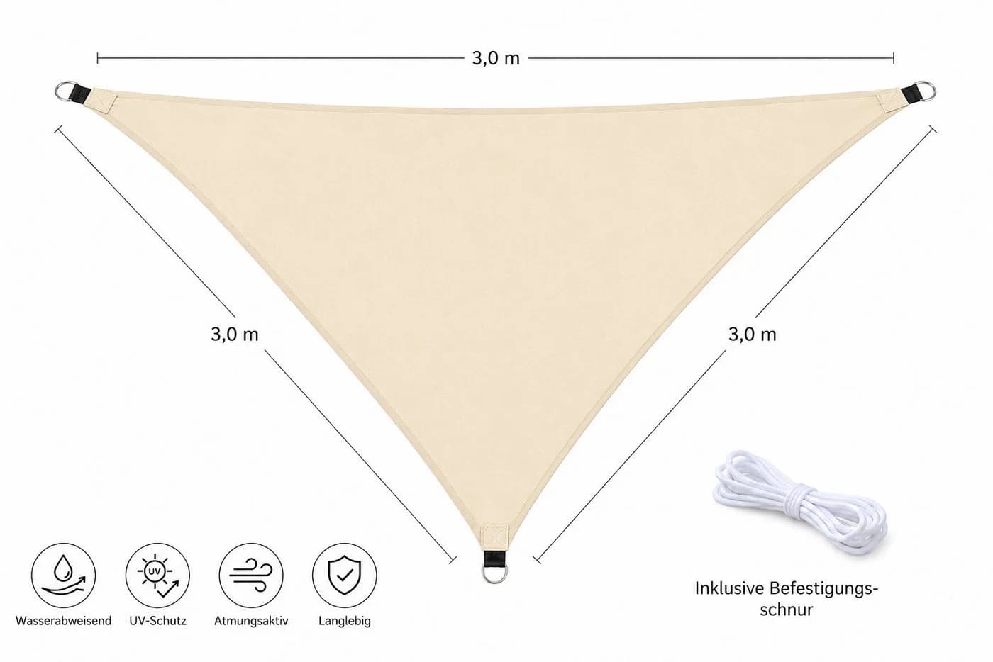 heimtexland Sonnensegel Dreieckig Beige UV-Schutz Wetterfest