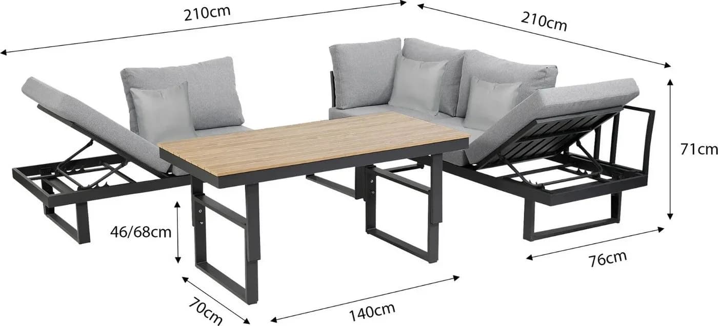 Greemotion Gartenlounge-Set San Jose Aluminium-Holz Grau inkl. Auflagen & Tisch - Bild 2