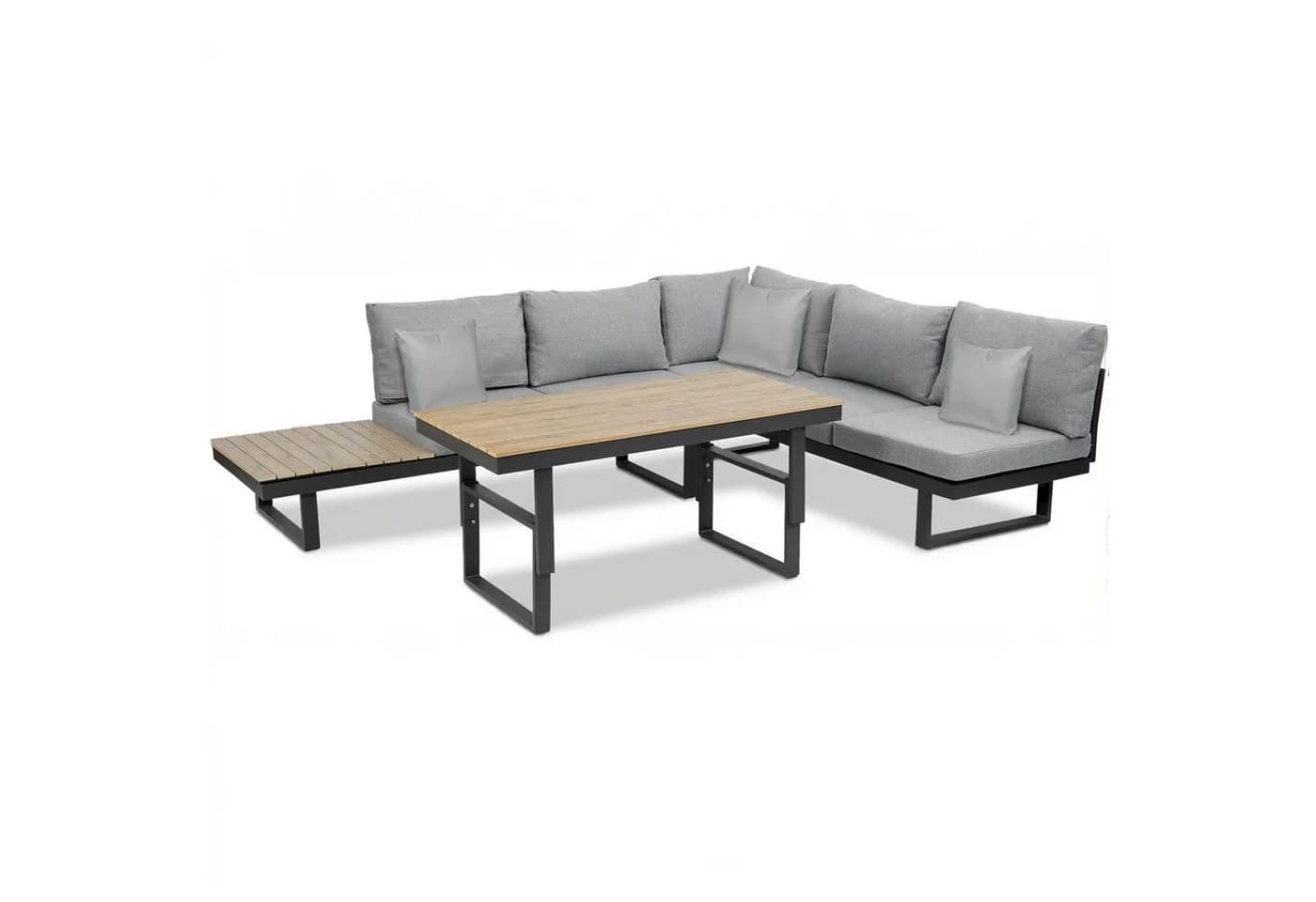 Greemotion Gartenlounge-Set San Jose Aluminium-Holz Grau inkl. Auflagen & Tisch - Bild 3