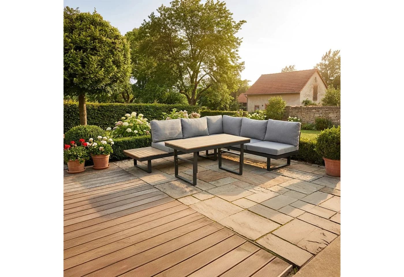 Greemotion Gartenlounge-Set San Jose Aluminium-Holz Grau inkl. Auflagen & Tisch - Bild 4