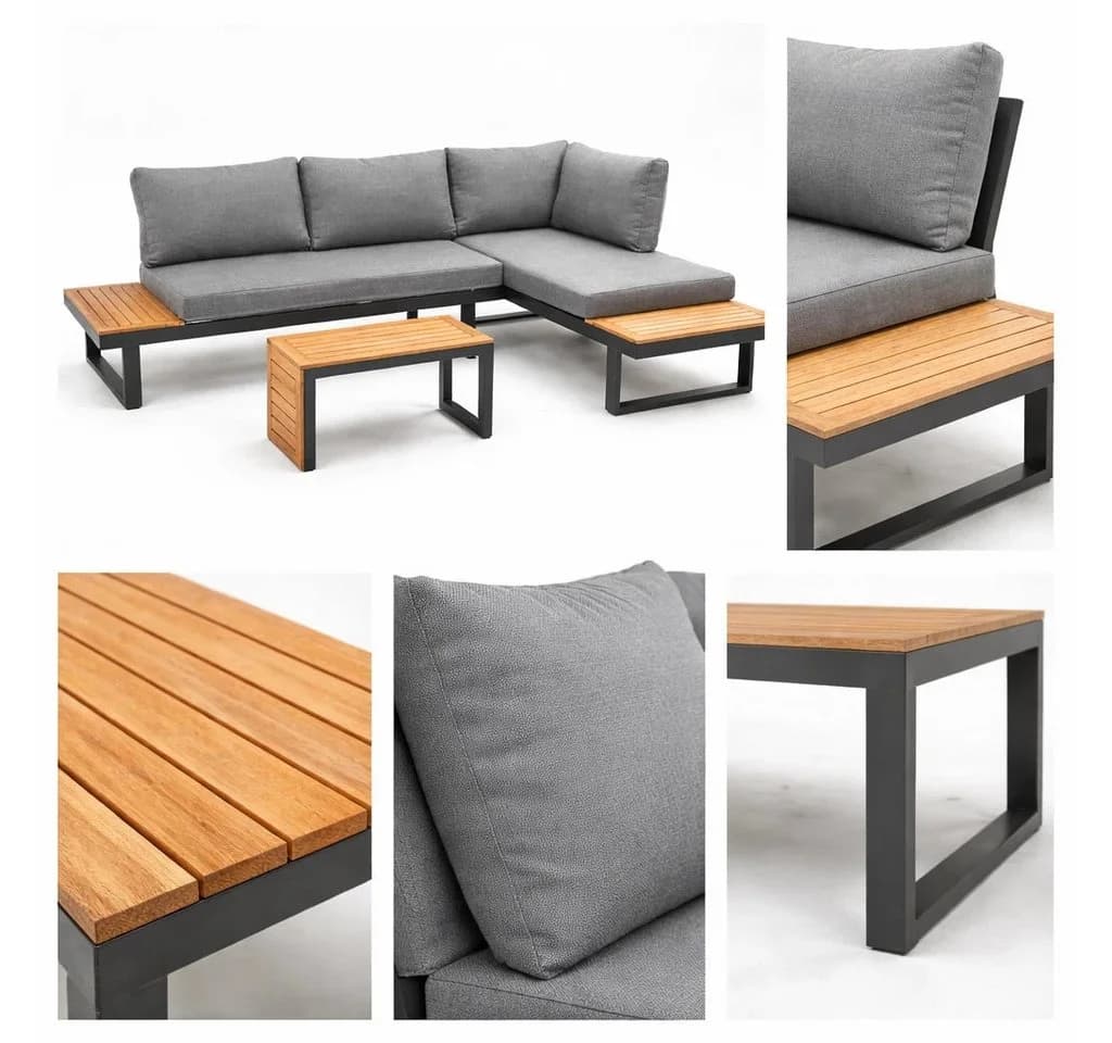 Greemotion Gartenlounge-Set Samara Anthrazit/Teakholz mit Kissen & Tisch - Bild 5