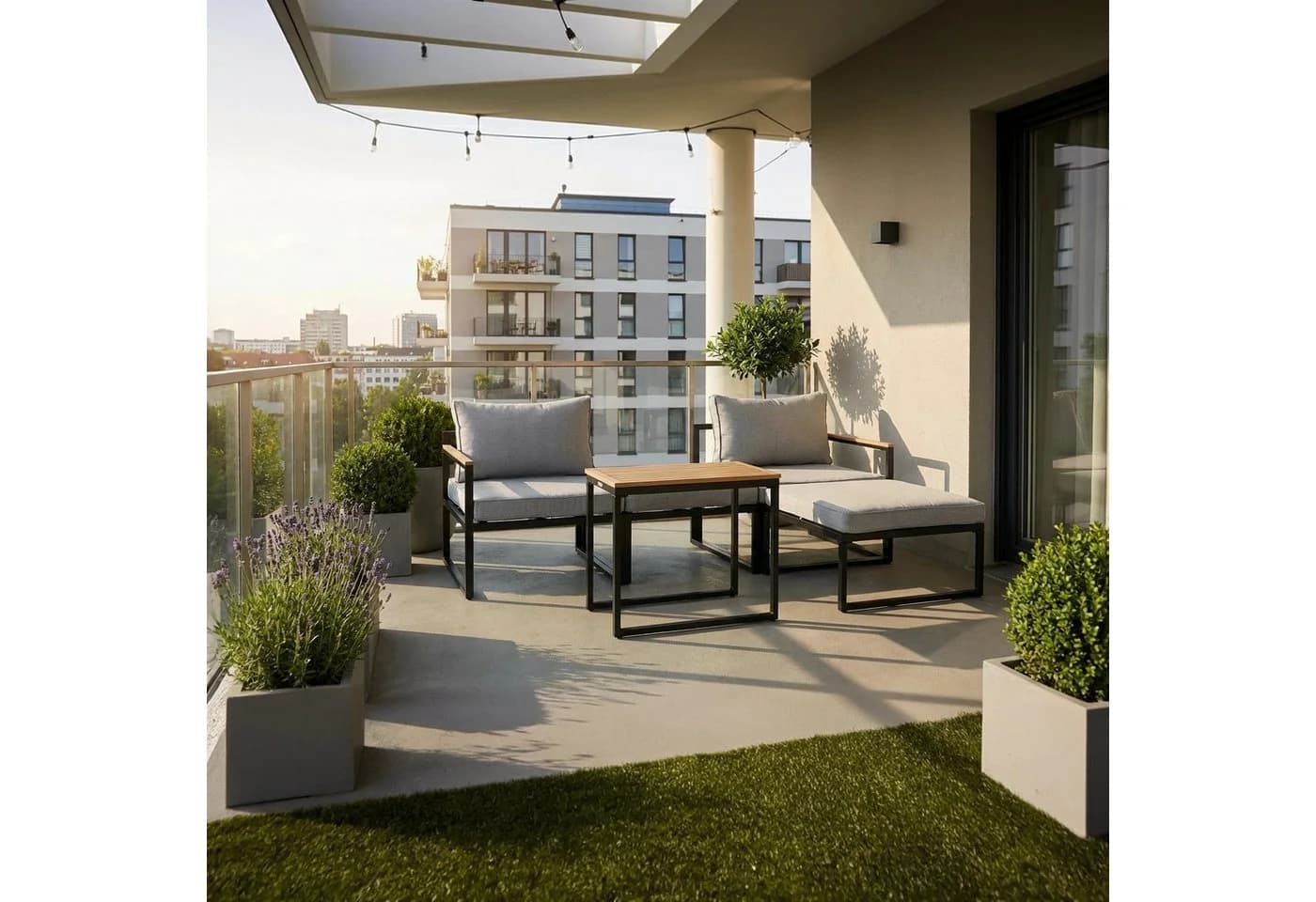 Greemotion Balkonset Retiro 5-tlg. Aluminium Grau Holz-Optik - Bild 2