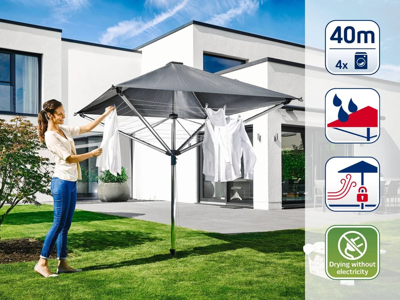 Leifheit Wäschespinne LinoProtect 400 mit Dach und Teleskop-Mechanismus