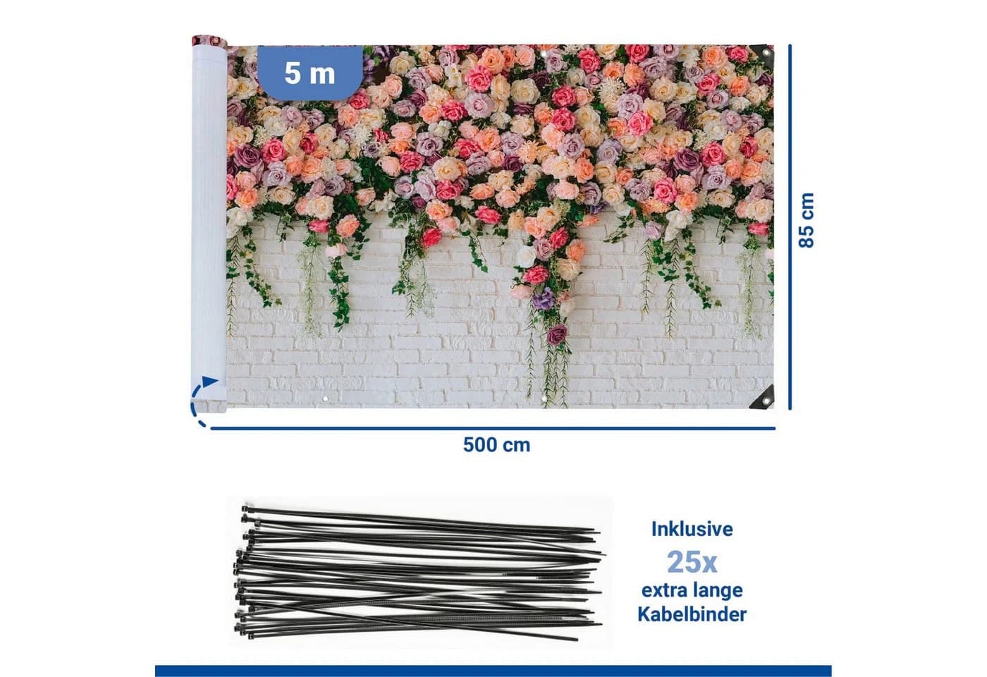 Balkon-Sichtschutz Mod. Rosen 5 m UV- und witterungsbeständig Maximex - Bild 4
