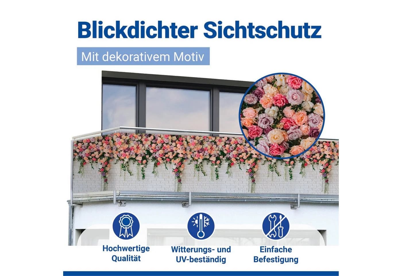 Balkon-Sichtschutz Mod. Rosen 5 m UV- und witterungsbeständig Maximex - Bild 5