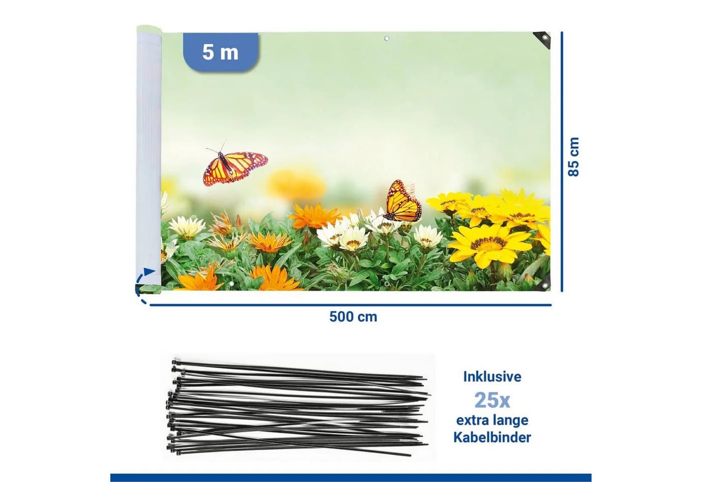 Maximex Balkonsichtschutz 5 m Reißfest mit Schmetterlings-Motiv - Bild 4