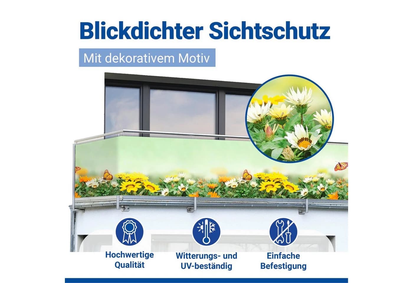 Maximex Balkonsichtschutz 5 m Reißfest mit Schmetterlings-Motiv - Bild 5