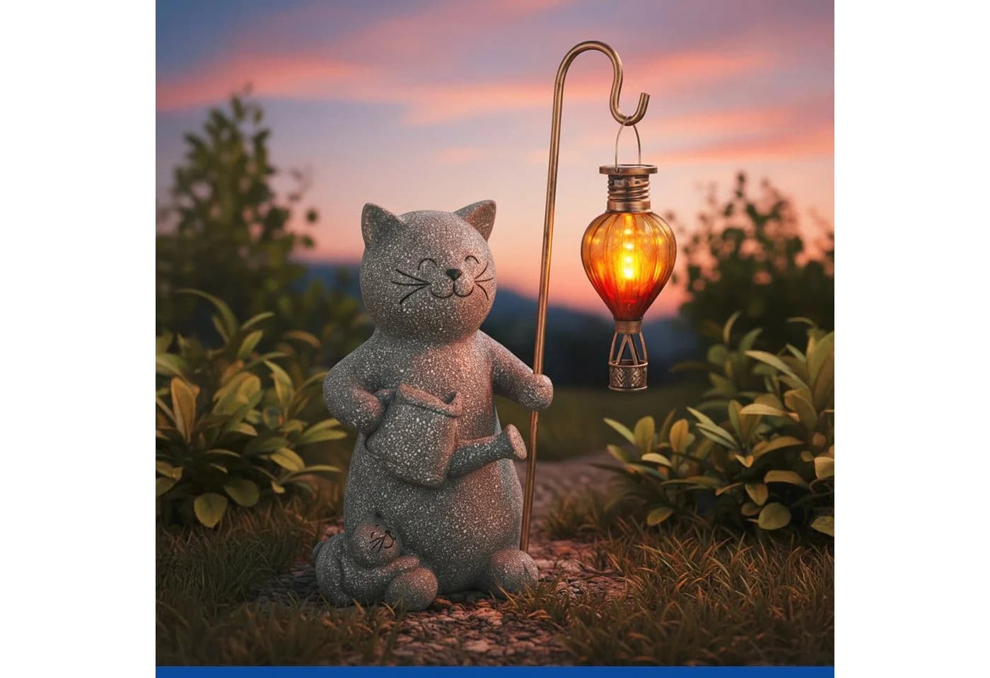LED Dekofigur Katze und Heißluftballon - Solar Gartenleuchte