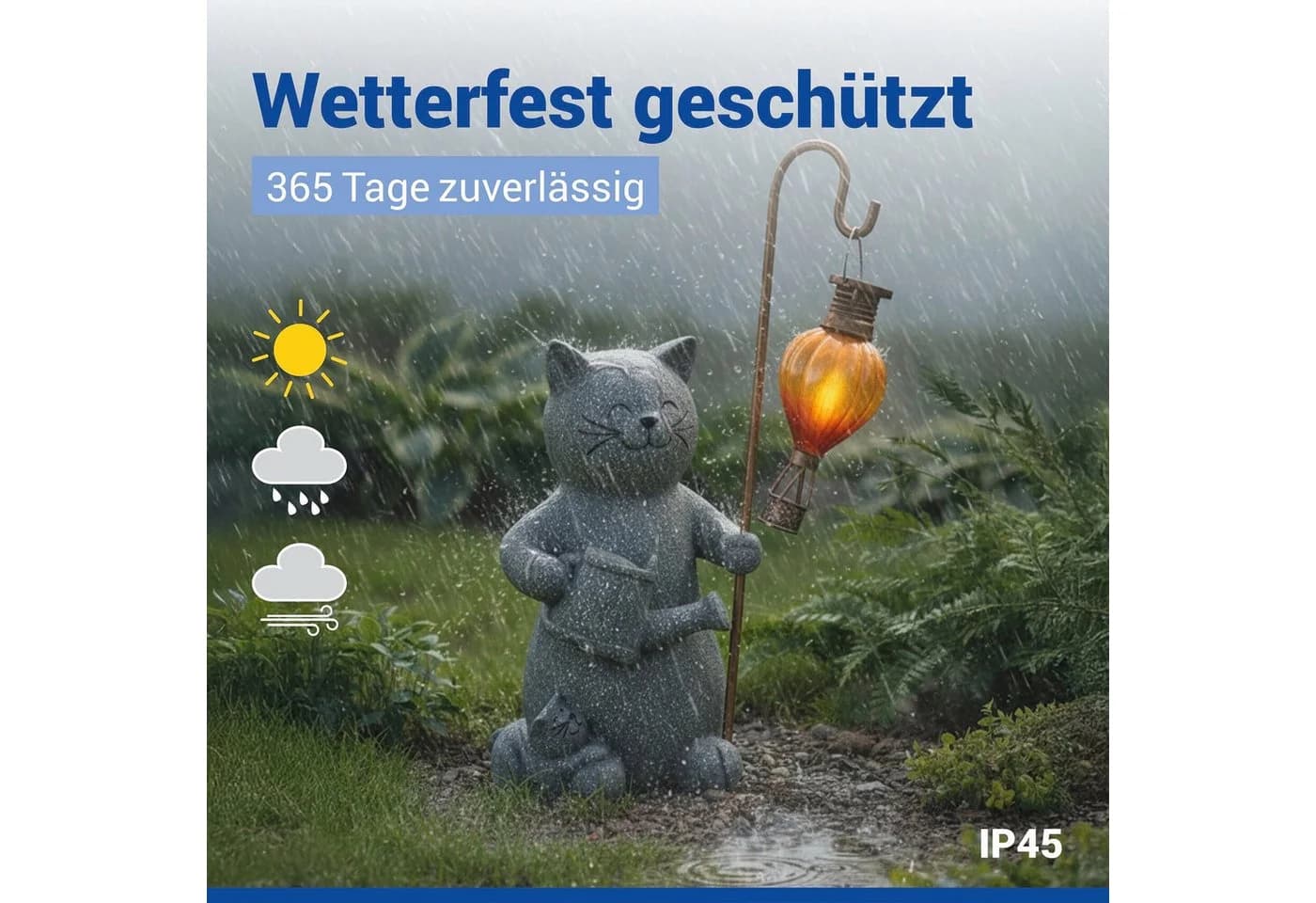 LED Dekofigur Katze und Heißluftballon - Solar Gartenleuchte - Bild 4