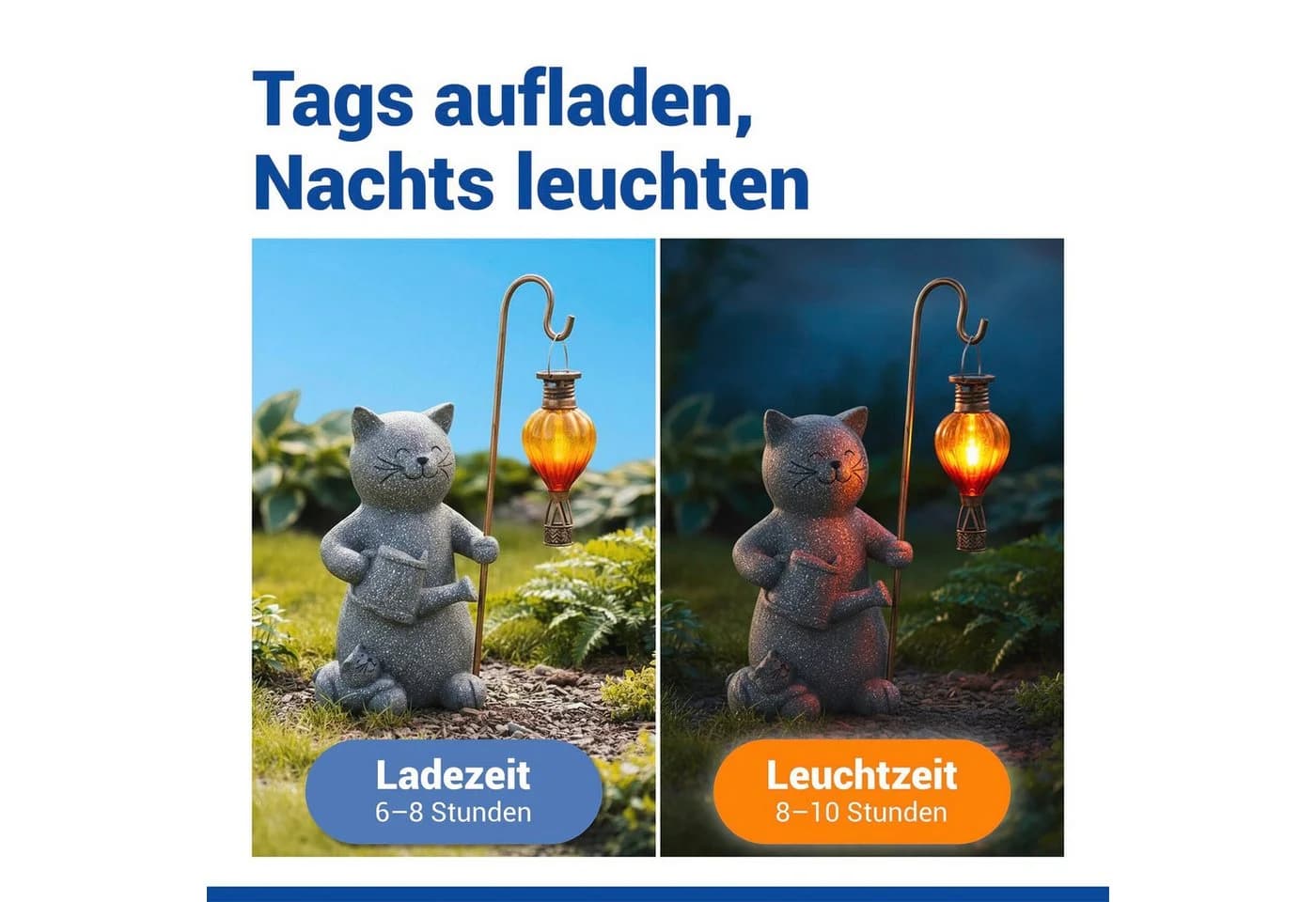 LED Dekofigur Katze und Heißluftballon - Solar Gartenleuchte - Bild 5