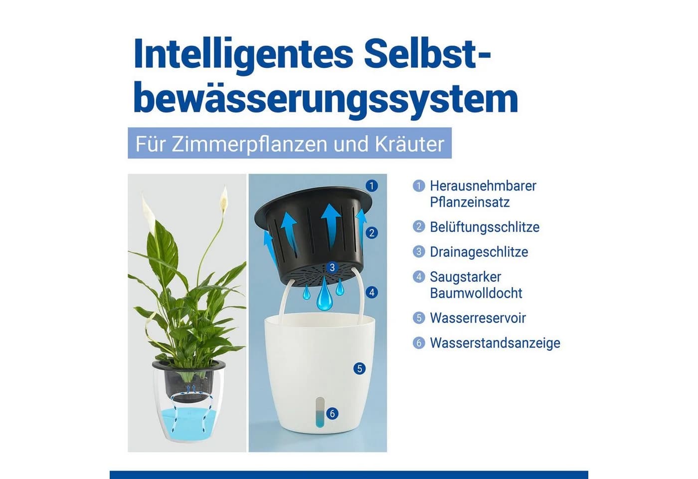 Maximex Selbstbewässernde Pflanztöpfe Set 3 St mit Wasserstandsanzeige - Bild 5