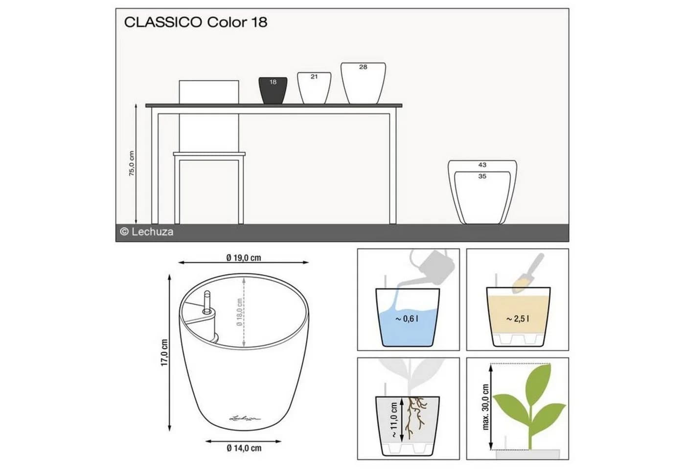 Lechuza® Pflanzkübel Blumentopf Classico Color 18 Weiß - Bild 3