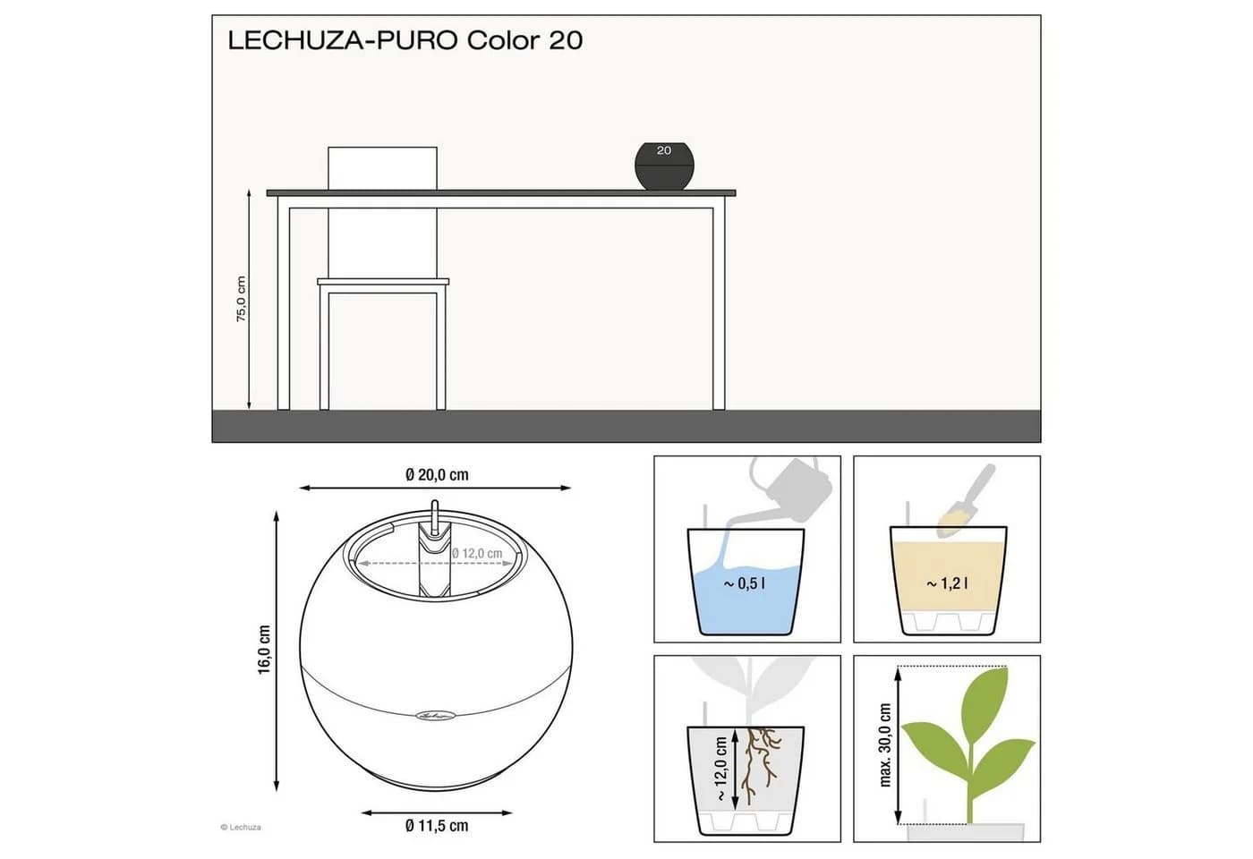 Lechuza® Blumentopf Puro Color 20 Weiß - Bild 3