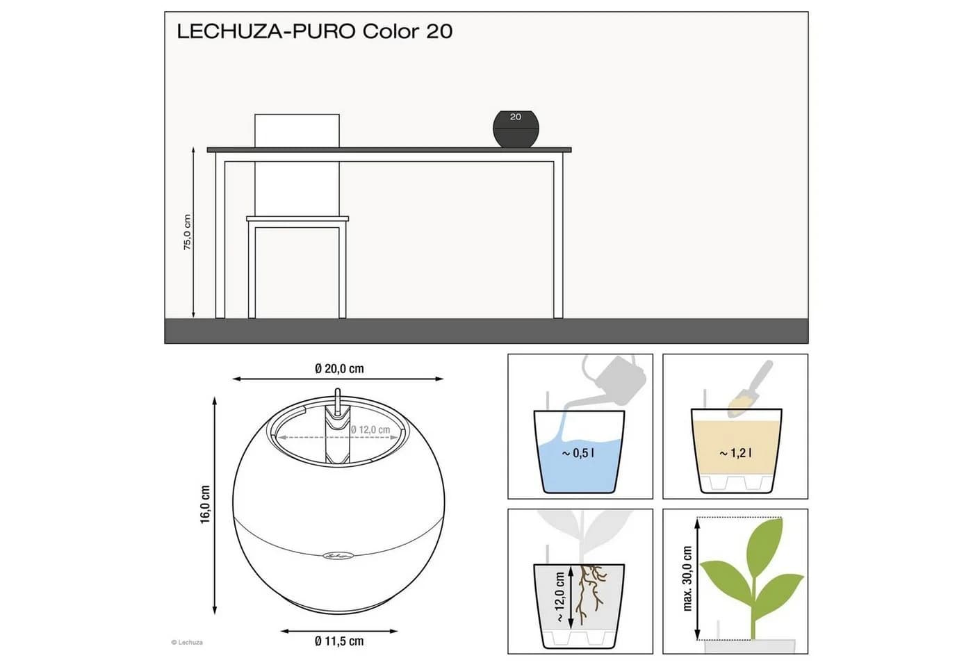 Lechuza® Blumentopf Pflanztopf Puro Color 20 Sandbraun - Bild 4