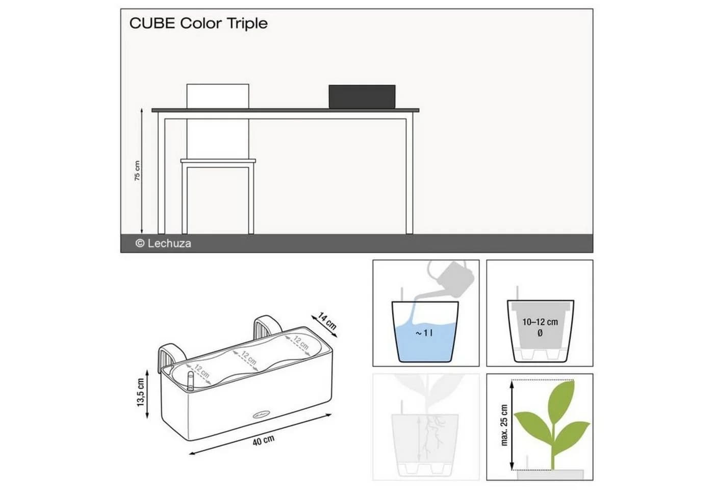 Lechuza® Kräutertopf Cube Color Triple mit Stick-System Sandbraun - Bild 3