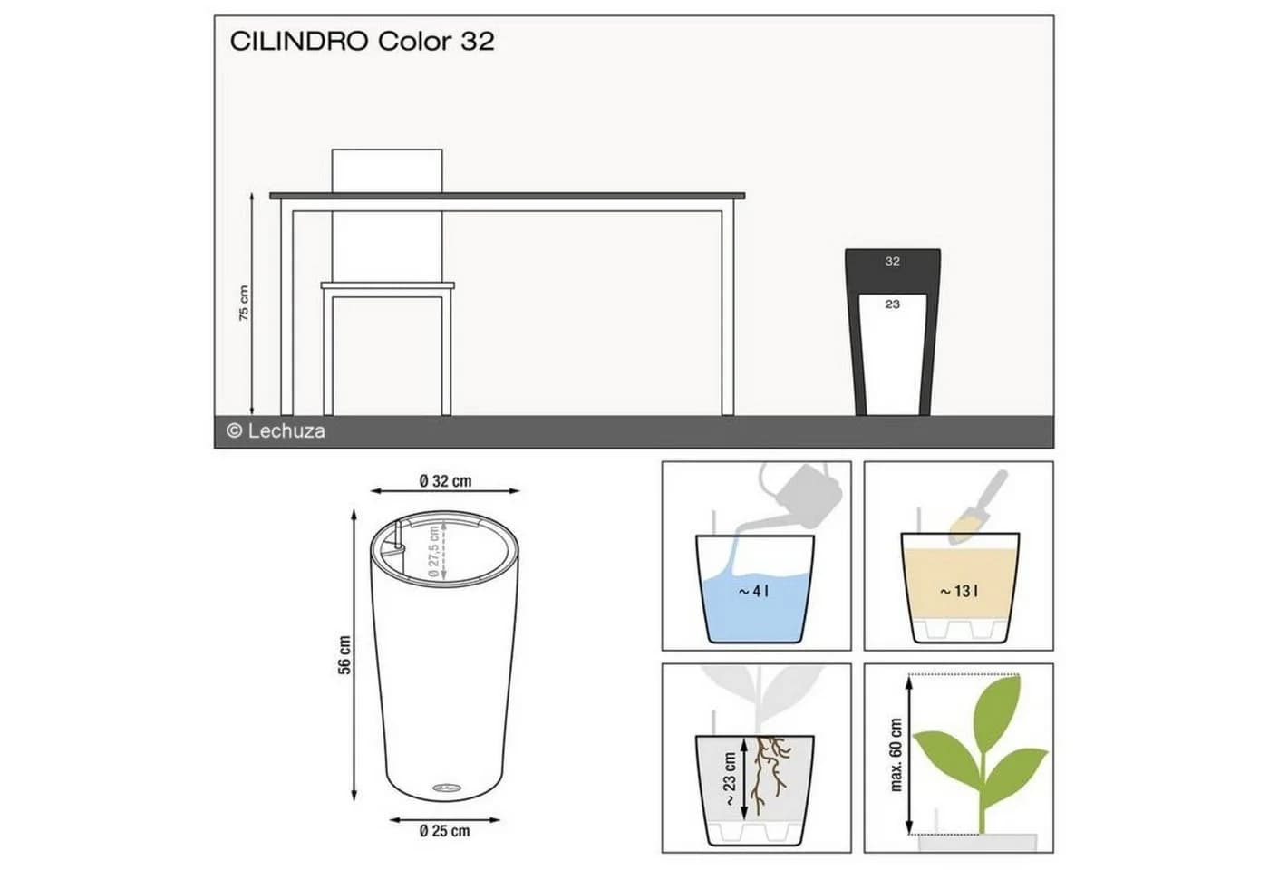 Lechuza Pflanzsäule Cilindro Color 32 Sandbraun Selbstbewässerung - Bild 3