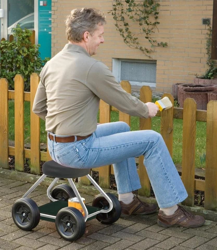 WENKO Rollsitz SECURA Schwarz mit Ablage für Gartenarbeit