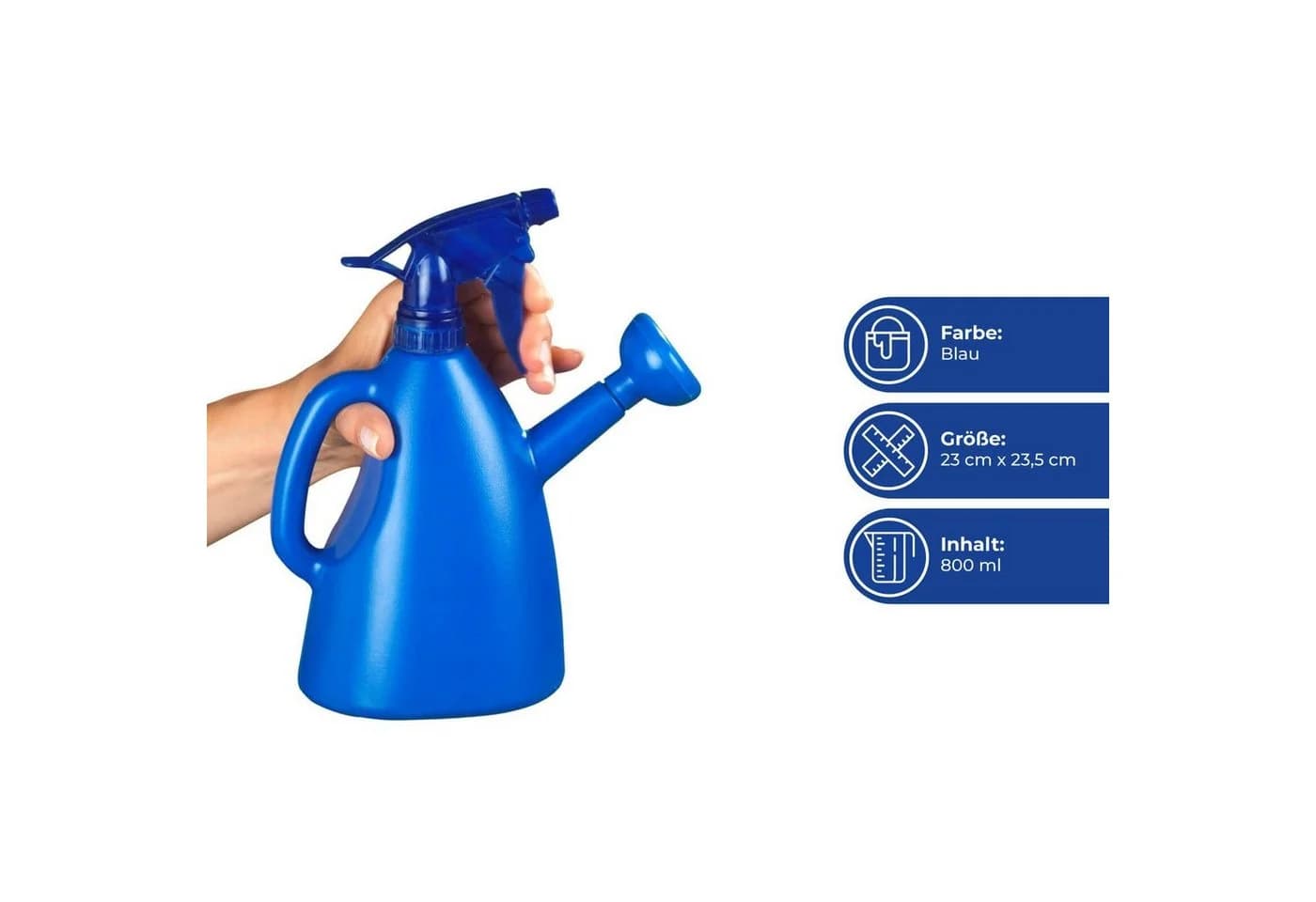 WENKO 2-in-1 Gießkanne 800ml Blau mit Brausekopf und Aufsätzen
