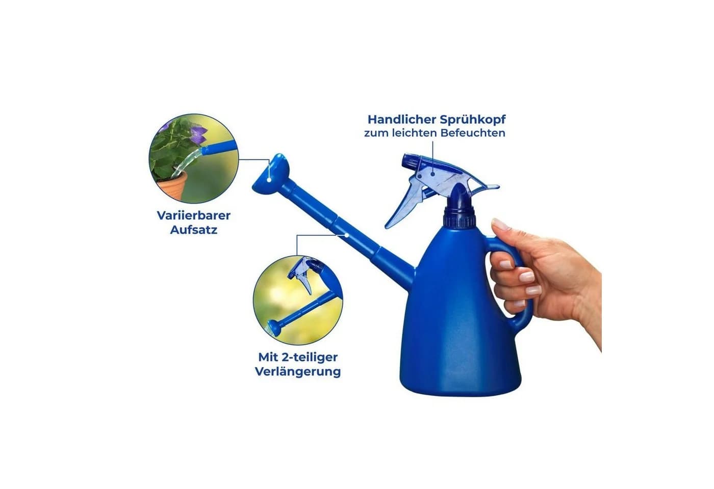 WENKO 2-in-1 Gießkanne 800ml Blau mit Brausekopf und Aufsätzen - Bild 3