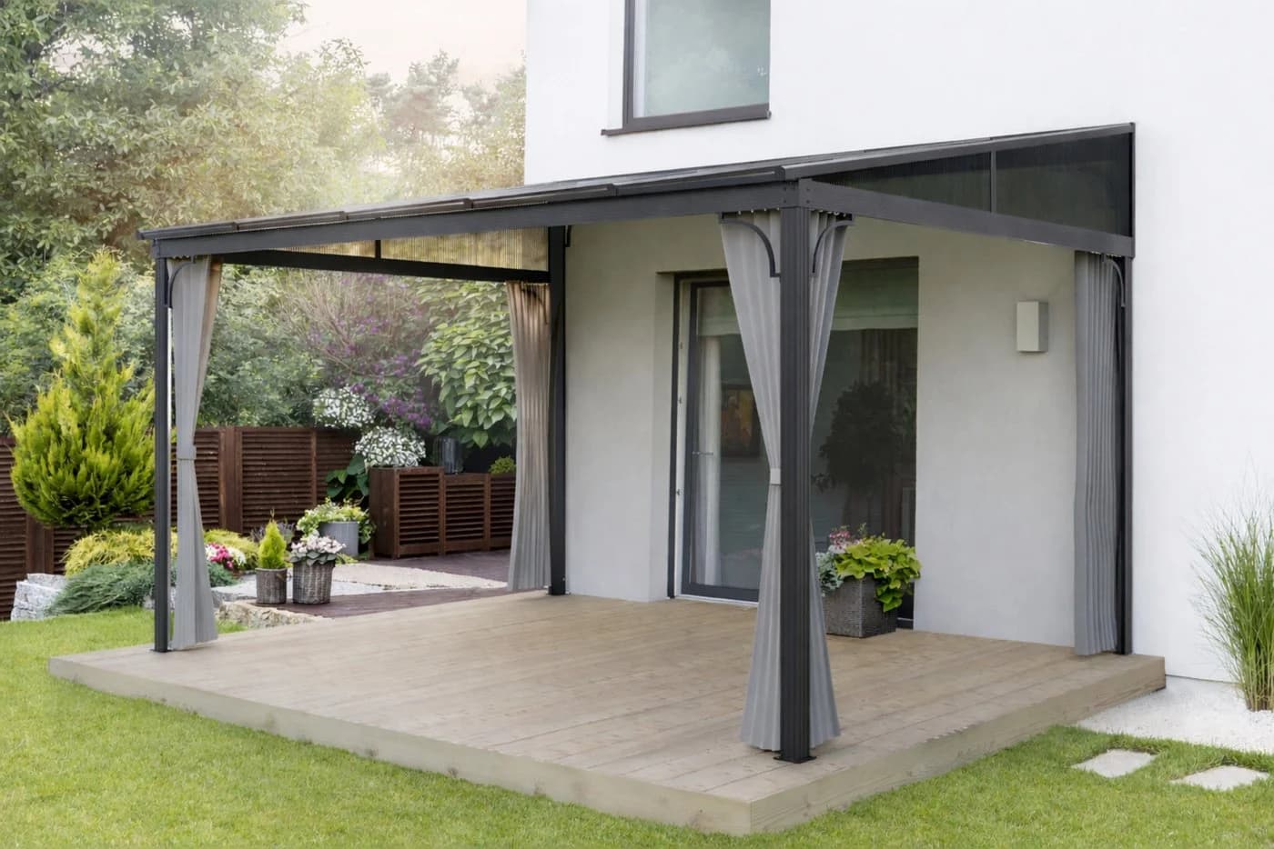 LECO Terrassenüberdachung Melanie 3x4m Anthrazit mit Seitenteilen - Bild 2