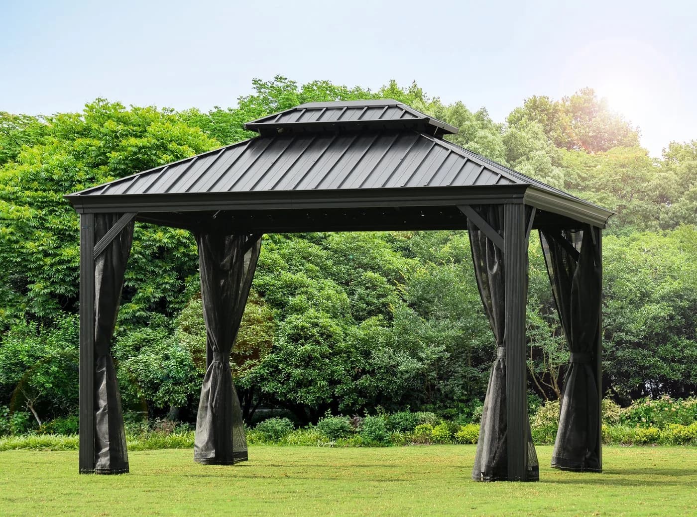 LECO Pavillon Seitenvorhänge 4er-Set Grau Polyester