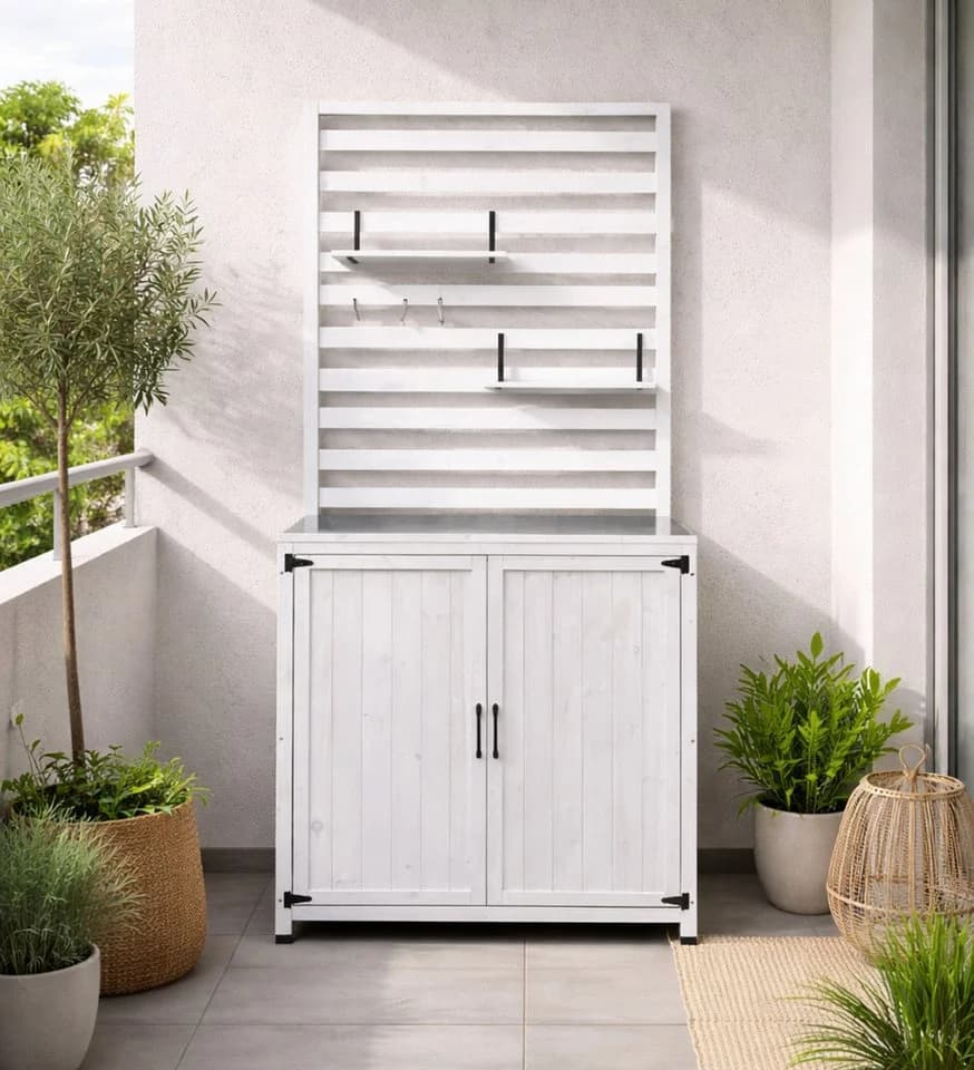 Leco Garten-Geräteschrank Gartenregal THEA Tannenholz Weiß - Bild 2