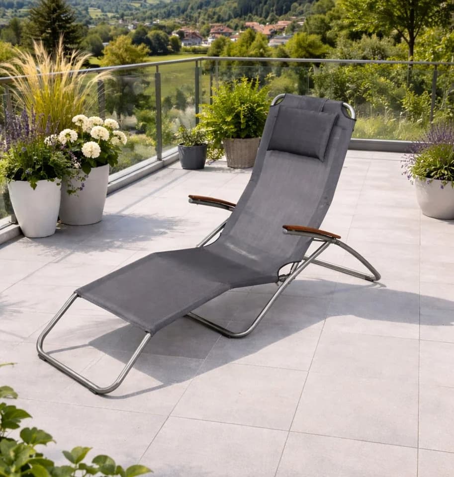Leco Gartenliege Edelstahl-Kippliege ELEGANCE Silbergrau Akazienholz - Bild 2