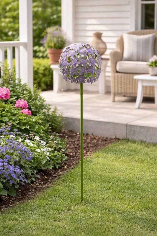 finehomegarden Gartenstecker Allium Purple Metall
