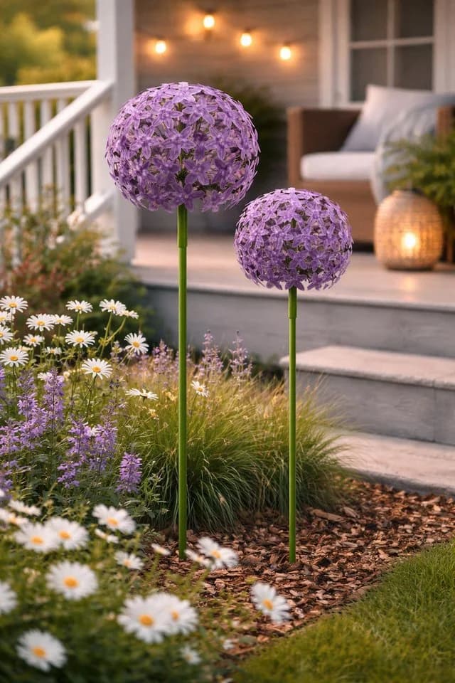 finehomegarden Gartenstecker Allium dunkellila Metall ArtFerro