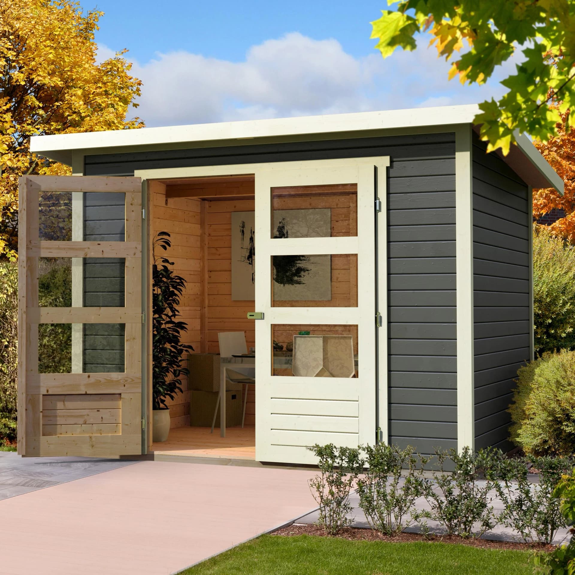 Gartenhaus KARIBU Stockach 4 Terragrau Pultdach