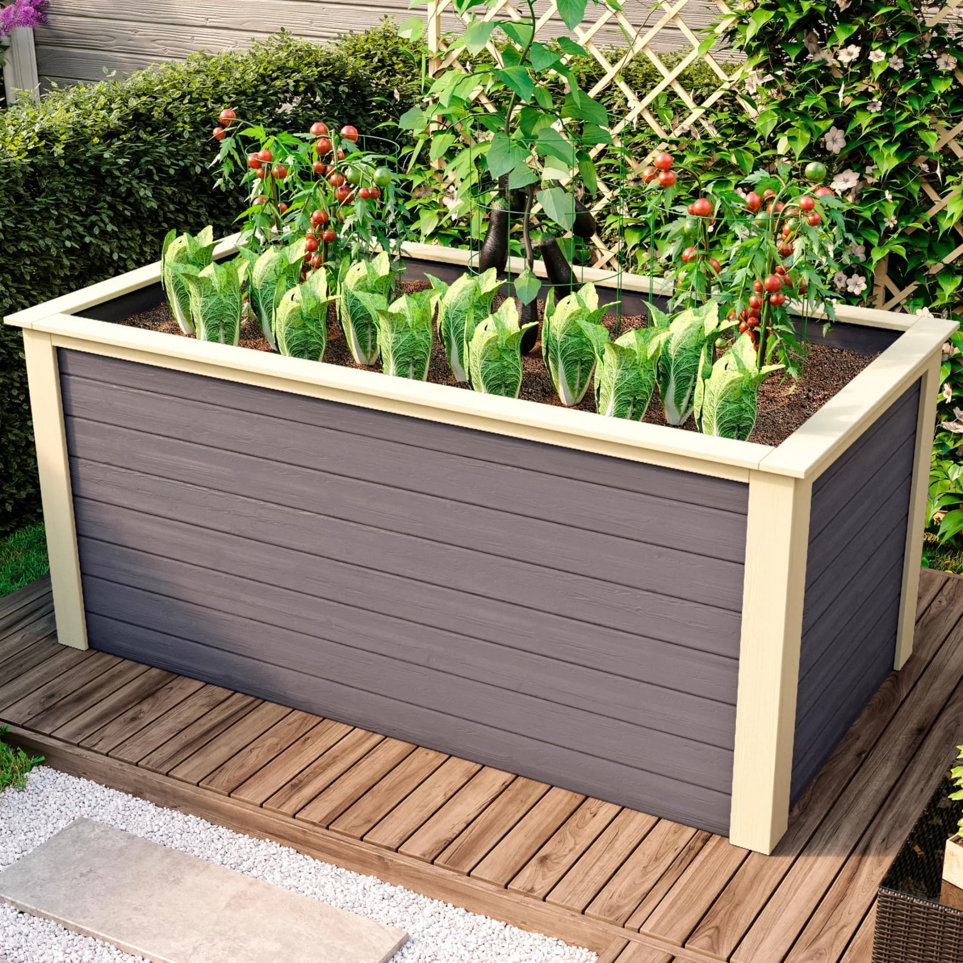 Karibu Hochbeet 2 Terragrau/Weiß Holzwerkstoff