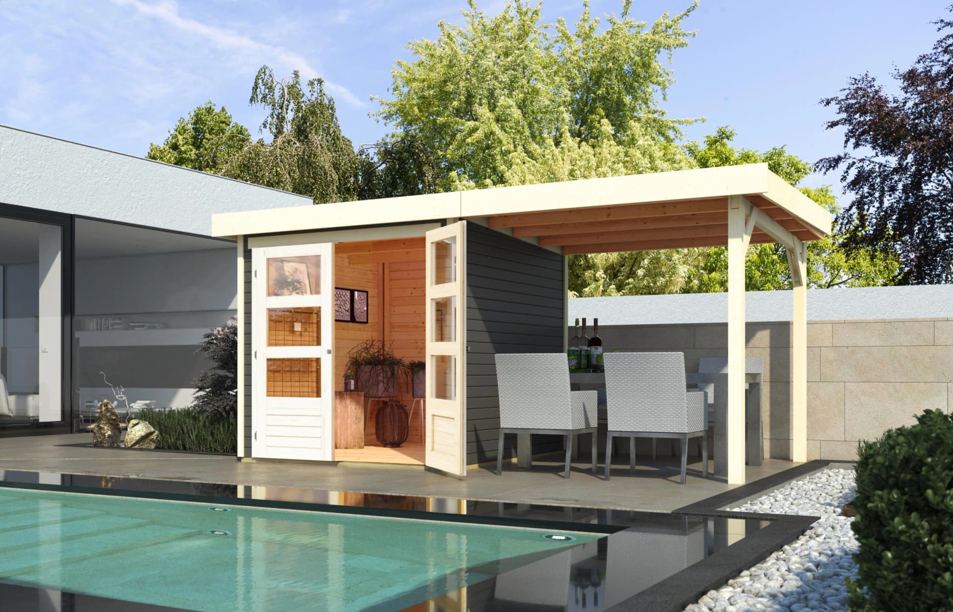 Gartenhaus KARIBU "Arnis" Grau Holzwerkstoff 4,45 m²