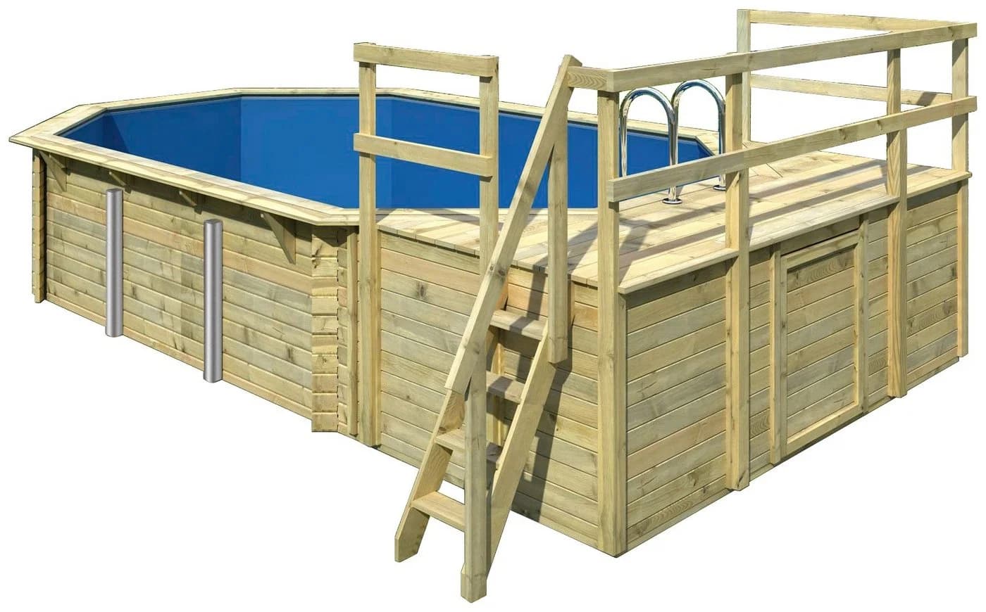 Achteckpool KARIBU PALMA Set D mit Sonnendeck und 2 Terrassen, Braun