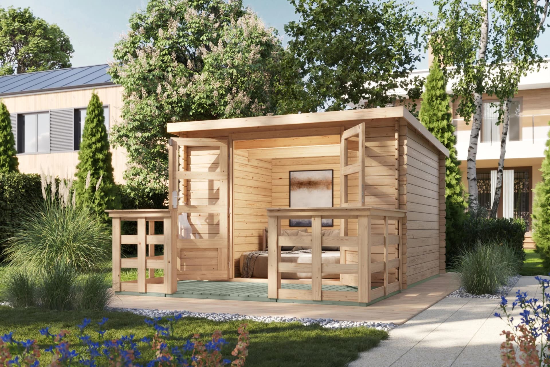Gartenhaus KARIBU "Remus" Naturbelassen mit Terrasse