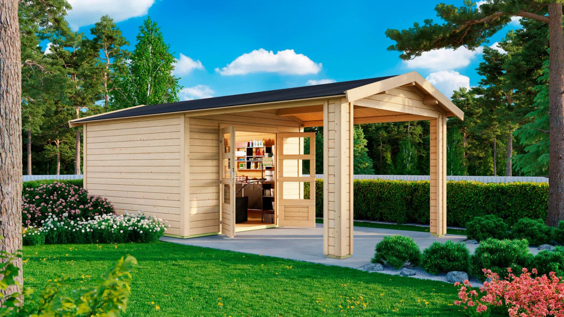 Gartenhaus KARIBU Theres 3 Holzwerkstoff Steck-/Schraubsystem