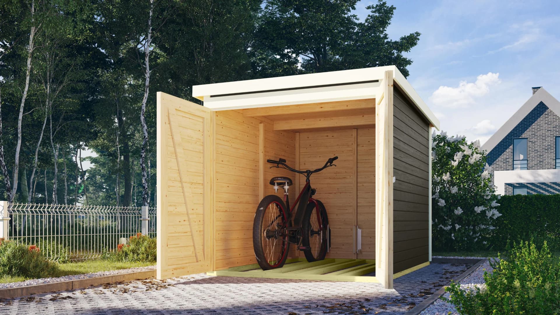 Karibu Fahrradgarage mit Einschub und Halterung für 3 Fahrräder Grau
