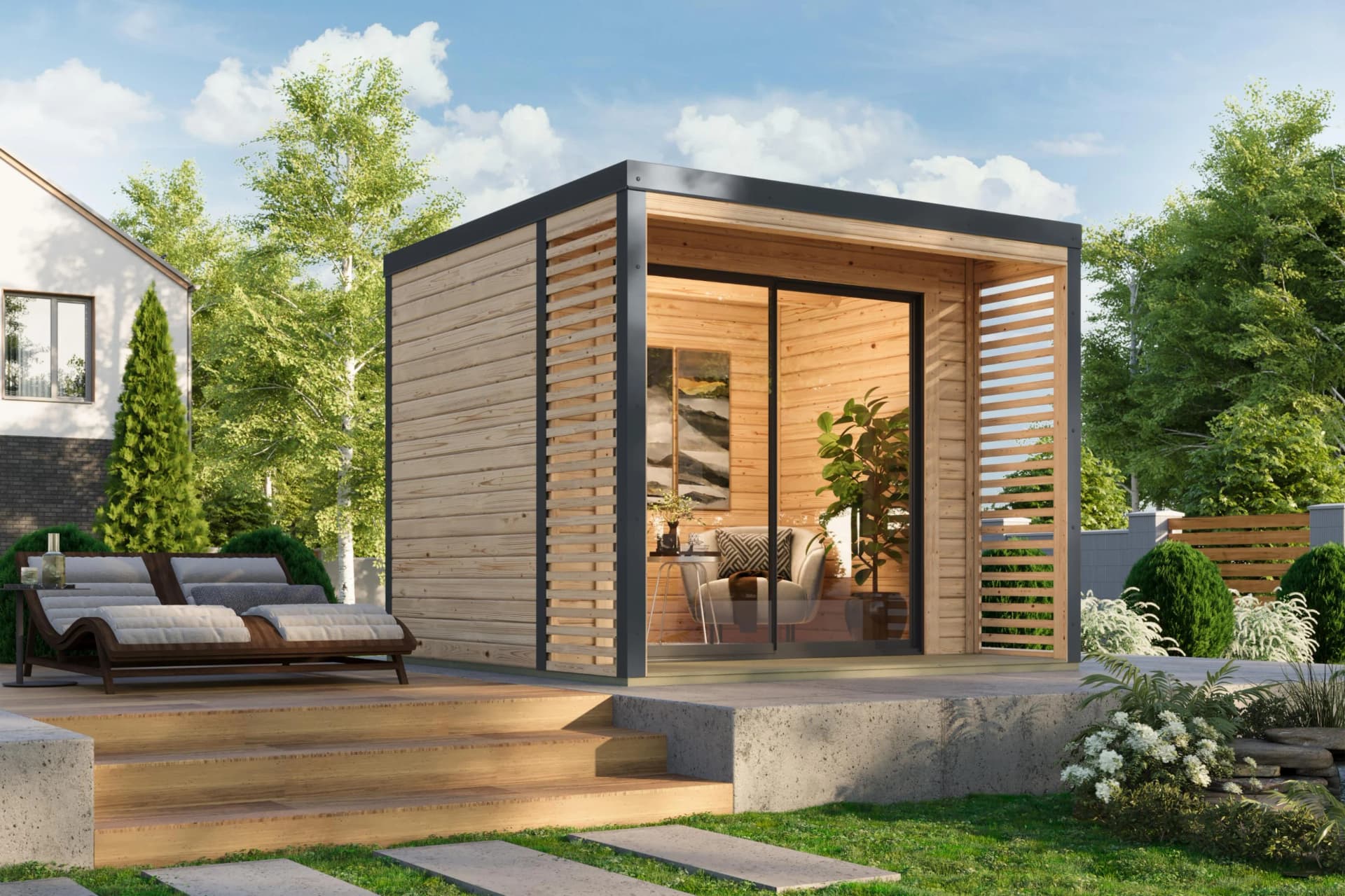 Gartenhaus KARIBU "Saturino" anthrazit Aluminium Massivholz