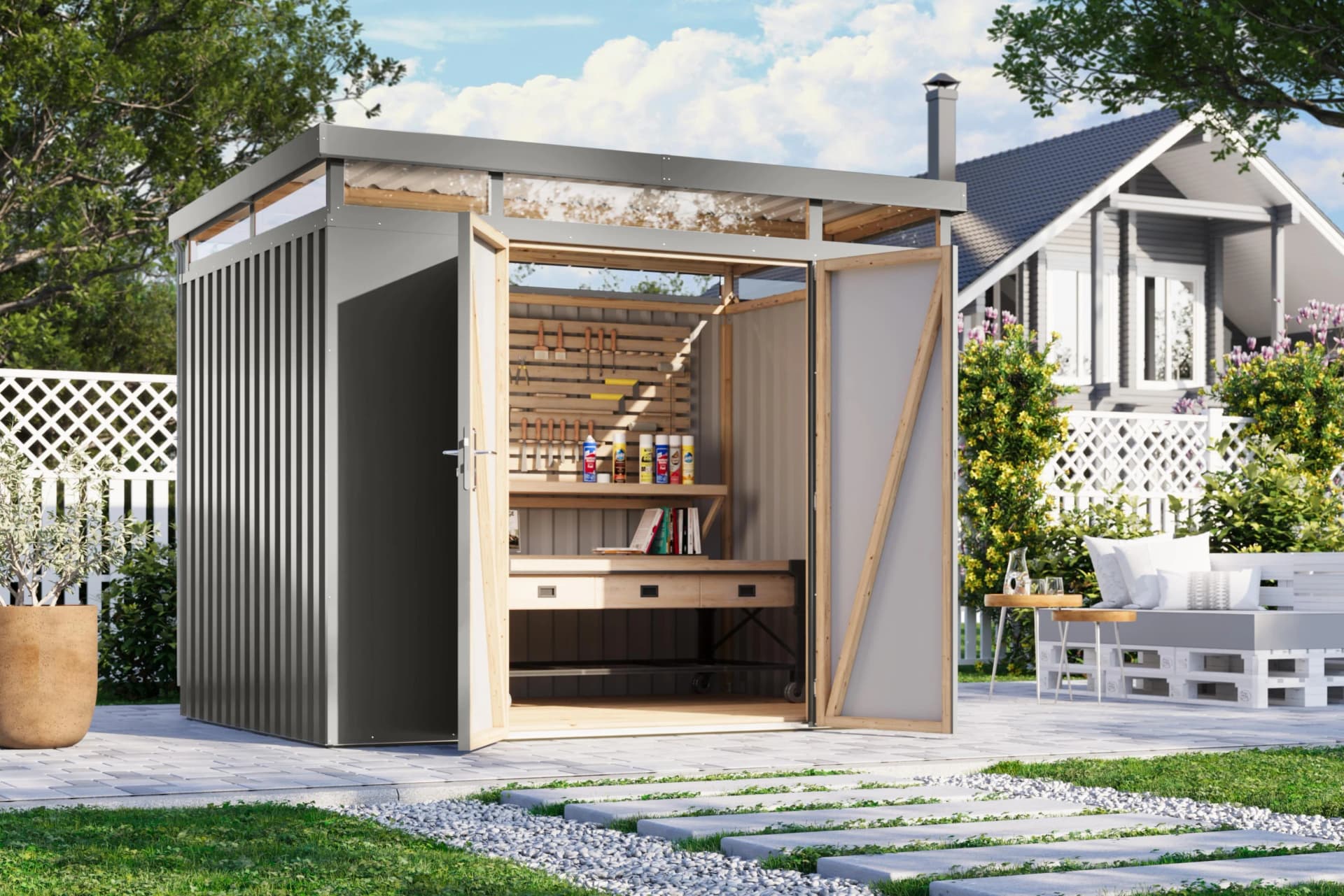 Gerätehaus Titanium 3 Metall Karibu