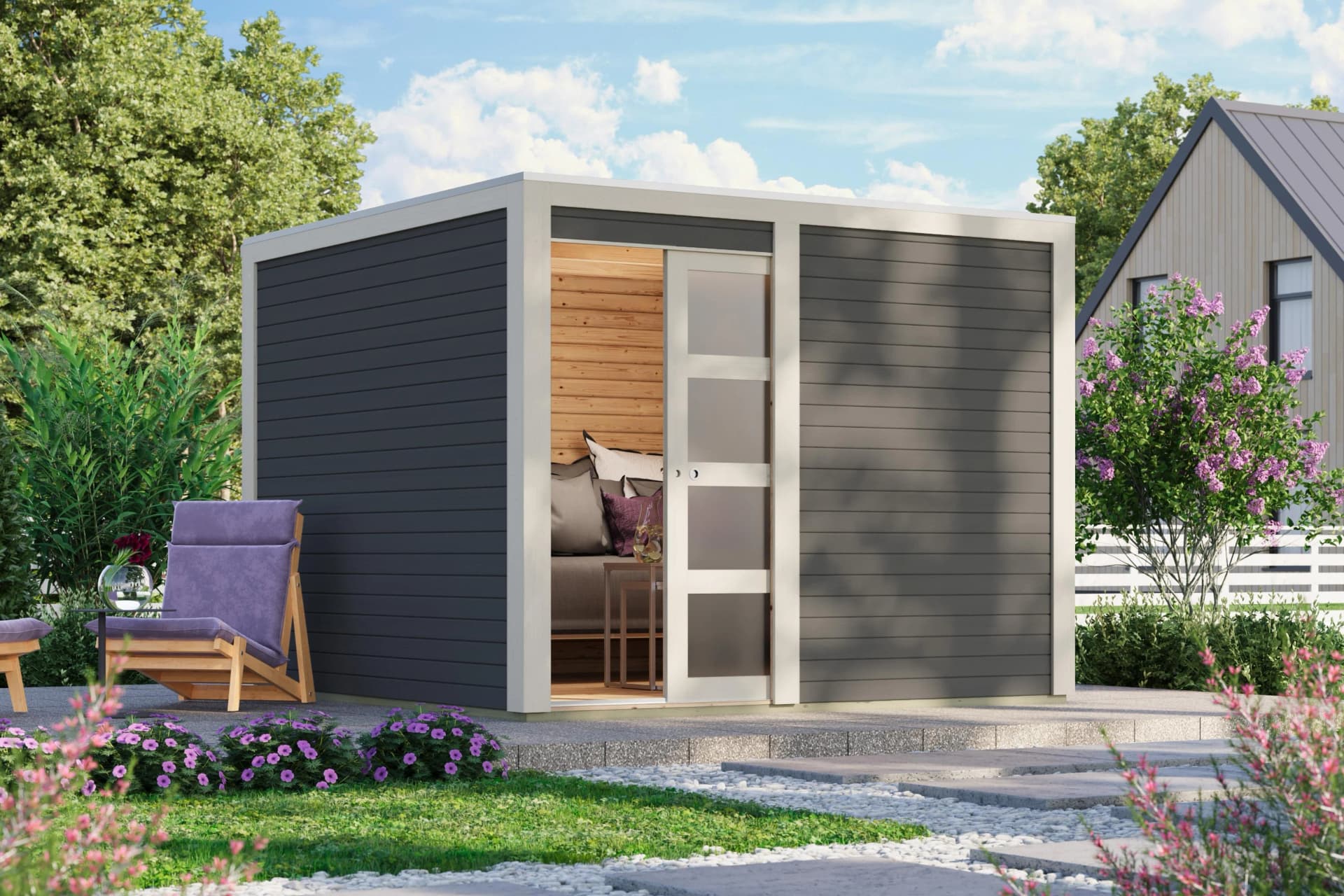Gartenhaus KONIFERA Cubus 2 Terragrau Massivholz